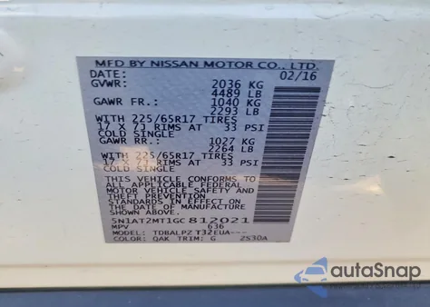 2016 Nissan Rogue S z USA, uszkodzony, nr VIN 5N1AT2MT1GC812021